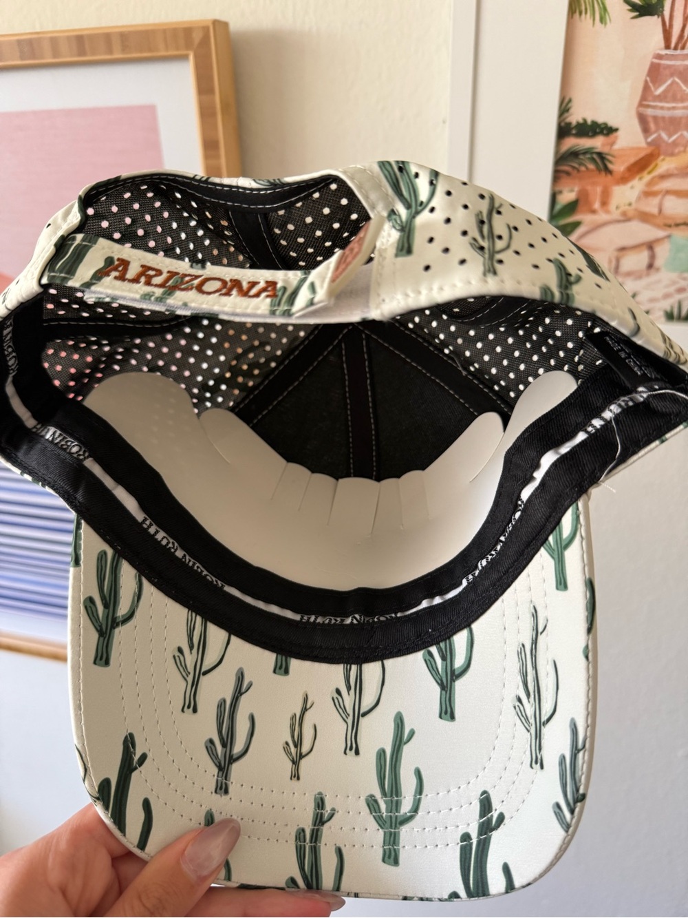Robin Ruth Arizona White Baseball Cap with Green Cactus Print - Picture 3 of 5